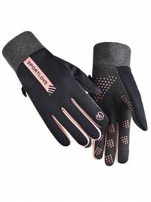 1 par de guantes deportivos de invierno para exteriores, cálidos para uso diario, ciclismo, senderismo, conducción, con puntas de los dedos para pantalla táctil, forro térmico, diseño de bloques de color para hombres y mujeres - Multicolor - Ver 8