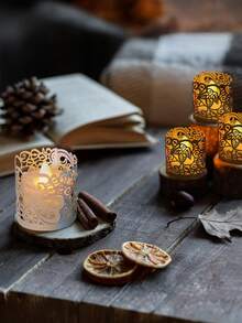 10个/50个叶子造型夜灯纸套及纸雕灯罩，白色茶蜡烛台，适用于优雅的节日、生日、婚礼装饰，情人节、母亲节、毕业季派对、生日派对，激光切割灯罩 - 彩色 - 查看 5