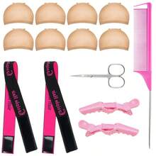 Set di strumenti per acconciature, retina per capelli frontali in pizzo, cuffia per parrucca ad alta definizione, adatto per capelli ondulati, ricci a spirale e pettine diritto, spazzola volumizzante, pettine per la linea dei capelli, pennello per sopracciglia, pettine piccolo, pettine a punta, set di fermagli a coccodrillo, fermagli diritti, pettine a denti larghi, fascia per capelli frontali in pizzo, elastico per parrucca, accessori per l'installazione della parrucca, set di strumenti per acconciature per cosplay, uso quotidiano e regali di Natale - Multicolore - Visualizzare 12