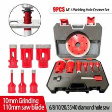 9 piezas Juego de sierra de corona M14, para uso en seco y húmedo en mármol, azulejo cerámico, losa, vidrio, piedra soldada, brocas de diamante - Rojo - Ver 3