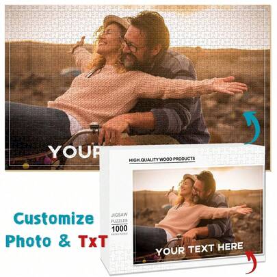 1Pc Custom Personalized Wooden Photo And Text Puzzle, Create Your Own Personalized Photo Puzzle For Couples, Families, Weddings, Valentine's Day, Halloween, Christmas, Thanksgiving, And Birthday Gifts, Photo Puzzle Gifts For Christmas, Birthday Celebrations, Weddings, Commemorative Puzzles, Custom Gifts, And Create Your Own Customized Photo Puzzle