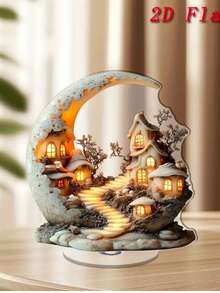 Bohemischer Mondhaus Acryl 2D flache Weihnachtsausstellungshalterung - geeignet für Heim- und Bürodekoration, ideales Weihnachtsgeschenk
