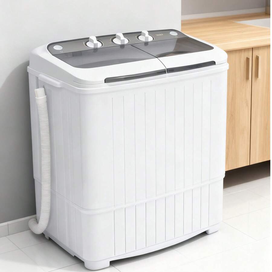 TABU 17.6 Ibs Portable Washing Machine, Compact Washer Machine, Mini Washing Machine, Twin Tub Washer And Spiner, Ideal For Dorms, Apartments, RVs, Camping Etc, White/Blue/Brown - 查看 1