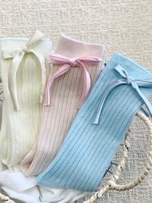 1/6 pares de calcetines largos para niños con decoración de lazo estilo princesa, versátiles para todas las estaciones - Multicolor - Ver 4