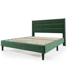 Upholstered Bed 140 X 200 Cm, Bed Frame With Slatted Base And Headboard, Upholstered Double Bed, Dark Green Velvet Fabric Cover, Timeless Modern Design, You  Th Bed - Green - View 2