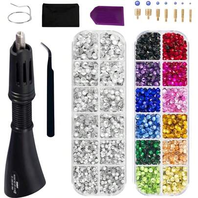 热熔钻镶嵌器套装，闪亮钻镶嵌套装（含水钻），热熔钻贴钻工具套装，热熔钻机枪套装，适用于衣物、布料、木材、卡纸、皮革等材质。