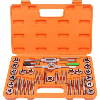 40Pc Tap And Die Set, Metric Set Threading Tapping Cutting With Accessories, Pitch Gauge And Storage Case