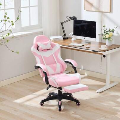 Ergonomic Racing-Style Gaming Chair With 360° Swivel Function, Leather Upholstery, High Backrest, Height Adjustable, With Footrest, Headrest And Lumbar Support For Office And Gaming