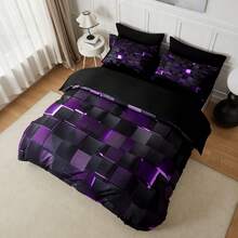 2/3 Duvet Cover Set, Geometric Kids Bedding Set, 1 Duvet Cover 1/2 Pillow Cases Cool Room Decor All Season B-Side Black, Honeycomb Bedding Sets For Kids Teen Adult Boy Room Decor Ultra-Soft Lightweight Microfiber - 紫色 - 查看 6