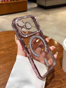 粉色奢华玫瑰金镀层水钻磁吸手机壳，闪亮亮片，兼容 17 Pro Max/17 Pro/17/16 Pro Max/16/16 Pro/16 Plus/15/15 Pro Max/15 Pro/15 Plus/11/12/13/14 Pro Max/12 Pro/12 Pro Max/13 Pro/13 Pro Max/7 Plus/14 Pro/14 Pro Max/14 Plus，简约软壳 - 玫瑰金-亮閃閃磁吸 - 查看 3