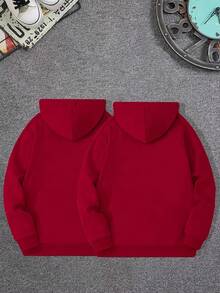 Sudadera con Estampado de Pareja con Bolsillo Canguro y Cordón - [Rojo] - Ver 2