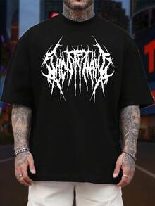 Oversized Printed T-Shirt, Casual Street Style, Crew Neck Shirt, Premium Cotton Knit, High Quality - màu đen - Xem 2