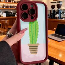 Funda de Teléfono Diseño de Planta de Cactus para  15 Pro Max  14 Pro  13  12  Galaxy S23 S22 S21 Protector de Teléfono Funda de Pareja Regalo para Novio Novia Regalo de Vacaciones - Burdeos - Ver 7