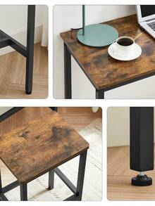 Dining Table Set, Bar Table And Stools, Breakfast Bar Table With Bar Stools, 2, Industrial Steel Frame, Rustic Brown And Black - Brown - View 10