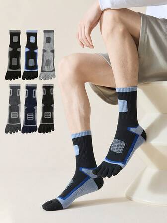 1/2/3 Pairs Men's Toe Separator Mid-Calf Socks, Minimalist Daily Versatile Toe Socks, Casual Comfortable Running Sports Socks