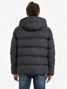 男士加厚连帽夹克，简约设计 - 灰色 - 查看 2