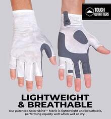 Tough Outdoors Guantes de pesca sin dedos para hombres y mujeres - Guantes de sol UPF 50+ - Guantes de kayak con protección UV - Guantes de pesca con protección solar - Blanco - Ver 11