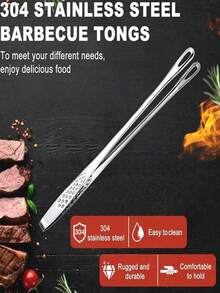 1pc Stainless Steel Food Tongs, Long Handle Non-Slip BBQ Tongs, Steak Tongs, Kitchen Cookware Accessory
