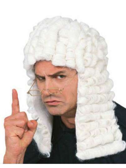 Colonial Era Judge/Lawyer White Wig Set, Suitable For Halloween Costume Parties, Holiday Attire Props, Role-Playing (Glasses Are Props, Non-Prescription)