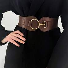 1PCS New Street - Style Simple And Personalized Elastic Wide Belt, Suitable For Coats And Suits, And Suitable For Daily Outings. - Brown - View 2