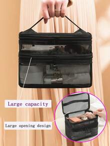 双层化妆包，多功能网状洗漱包，手提沙滩包，秋冬季旅行收纳包，浴室整理包，适合度假、海滩、毕业礼物，可收纳护肤品、日常用品、口红、化妆刷、眼影、镜子、眼线笔、唇彩、牙刷、牙刷杯、香皂、洗发水、梳子、手表、手机、项链、珠宝、电子产品等，可作收纳袋、化妆包、旅行必备品。 - 彩色 - 查看 6