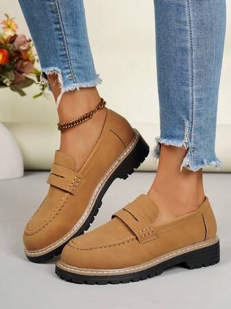 Damplatta loafers, retro mångsidiga och avslappnade slip-on-skor, collegestil för pendling och semester, lämpliga för alla årstider