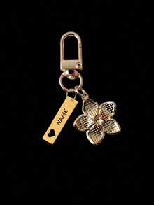 Customized Metal Sakura Flower Keychain, Personalized Stainless Steel Engraved Key Ring Bag Charms, Initial Charm - Multicolor - View 3