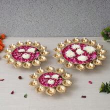 Diya Shape Flower Decorative Urli Bowl For Home Handcrafted Bowl For Floating Flowers And Tea Light Candles HomeOffice And Table Decor Diwali Decoration Items For Home 14 Inches (Design 3) - BrassPolish - View 4