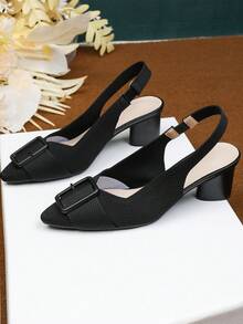 Ladies' Pointy, Shallow-Mouthed Hollow Fabric Buckles Are Casual And Breathable, And They Are Decorated With Large-Size High-Heeled Shoes With A Back Strap.  Office - màu đen - Xem 6