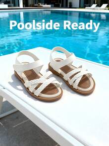 儿童编织带女童平底凉鞋适合日常穿着、海滩派对和聚会。