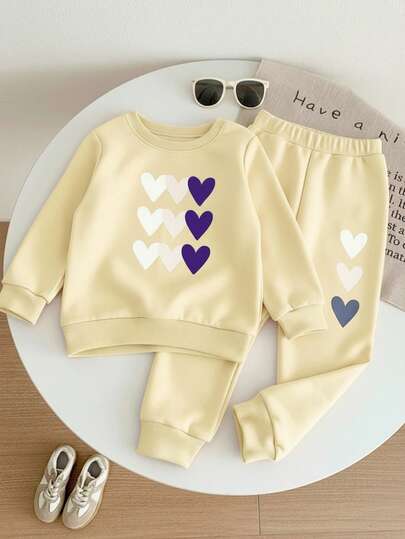 2pcs/Set Young Girls Long Sleeve Allover Print Sweatshirt And Sweatpants Set, Fashionable And Cute Cartoon Design, Autumn/Winter