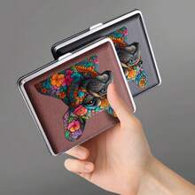 图案加厚香烟盒，电子烟盒，男士礼品，黑棕色皮革纹理，可装20支香烟，每个盒子都配有橡胶带固定，超薄翻盖设计，时尚创意，防潮抗压便携式香烟盒 - 彩色 - 查看 5