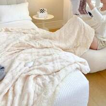 Luxurious Double-Sided Fleece Throw Blanket - Soft, Cozy & Warm For Couch And Bed, Tear-Resistant, All-Season Comfort In Elegant Brown - 奶油白 - 查看 4