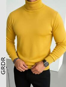 GRDR Men's Regular Shoulder Long Sleeve High Neck Sweater, Versatile For Daily Wear Knitted Pullover