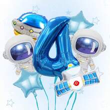 7pcs Astronaut Balloon Decoration Set - For Birthday, Party, Space Theme Decor - Includes 32inch Blue Number 1,2,3,4,5,6 Balloons, Suitable For 1st Birthday - No Power Required To Float - Fit For Boys Astronomy Party - All Season Celebration Decor, Space Themed Design, Balloons - Blue - View 6