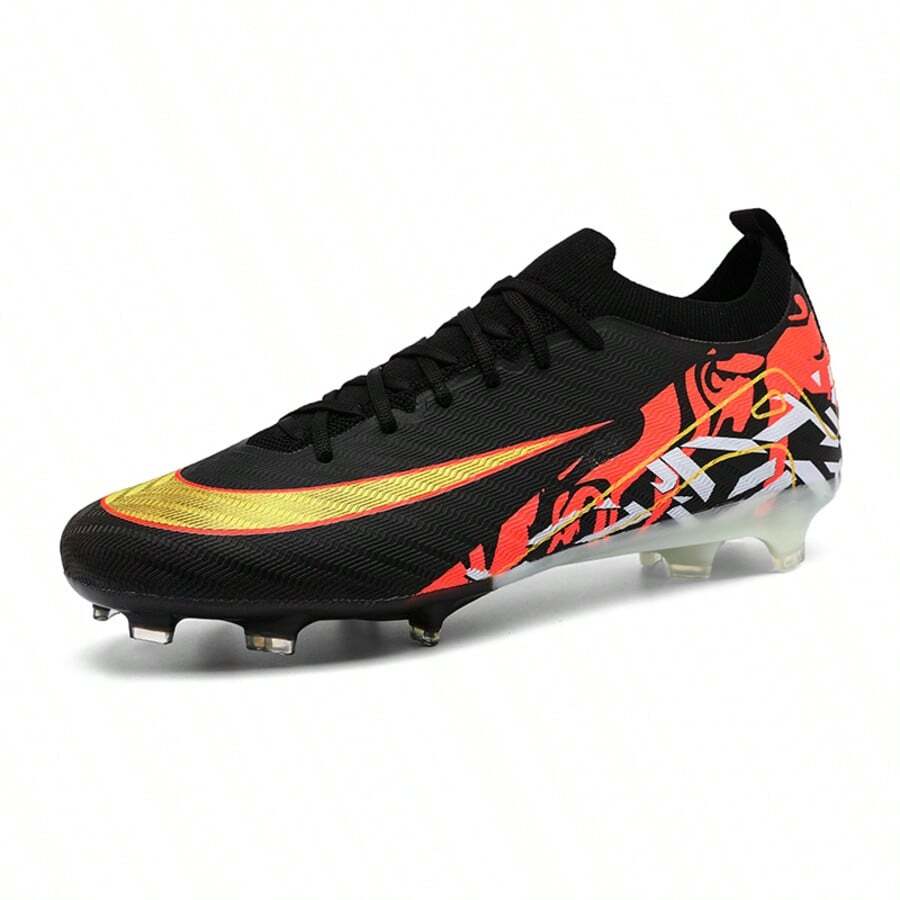 1 Pair Recommended Teenage Football/Soccer Shoes, Low-Top, Long Studs, Wear-Resistant, Non-Slip, Suitable For School, Match, Training, Unisex Adult - Black - View 1