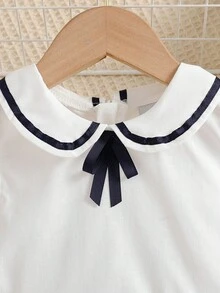 Girls Cute Peter Pan Collar Sleeveless Dress - White - View 3