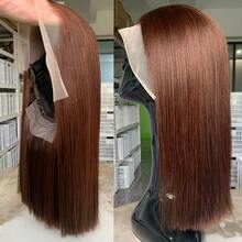 Glueless Lace Front Wig Brazilian Virgin Hair 13*4 13*6 5*5 HD Lace Front Wig 200% Density Wigs Frontal Glueless #4 Brown Colored Pre Plucked With Baby Human Blended Hair Bob Highlight Ombre Lace Front Straight Human Frontal Hair Wigs - Brown - View 26
