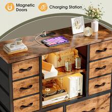 EnHomee 50.6" H Tall Dresser With 12 Fabric Sturdy Drawers Dresser For Bedroom With Charging Station & LED Lights, Wooden Top, Metal Frame, 11.8" D X 37.8" W X 50.6" H, Mother's Day Decor, Room Decor, Home Decor, Rust Brown - 查看 4