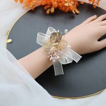 1pc Champagne Elastic Pearl Chain Wrist Corsage, Bridesmaid, Bridal Party, Wedding Accessories, Suitable For Bride, Groom, Wedding, Engagement, Events, Parties, Banquets Valentine's Day Accessories - Champagne - View 6