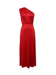 Women's Summer Asymmetrical Neck Party Pleated Maxi Dress - Red - View 1