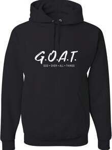 Christian Casual Long Sleeve Streetwear Hooded Pullover / Wild Bobby Goat God Over All Things Inspirational - 黑色5 - 查看 1