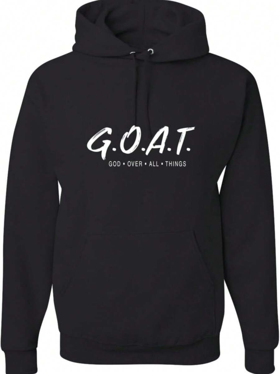 Christian Casual Long Sleeve Streetwear Hooded Pullover / Wild Bobby Goat God Over All Things Inspirational - 黑色5 - 查看 1