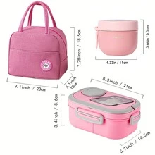 2-Layer Multi-Compartment Insulated Lunch Box Set: Lunch Box + Cup + Bag. Portable Large Capacity Food Container With Handle, Reusable Microwaveable Plastic Lunch Box For Office Workers, Students, Office, School, Party, Outdoor, Camping, Picnic, Snack - trắng - Xem 2