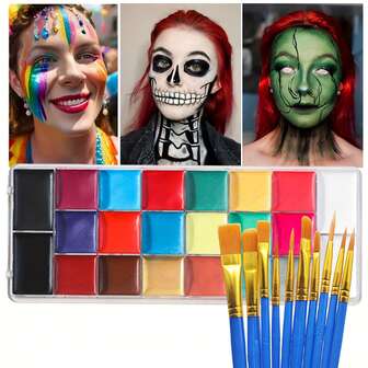 Kit de pintura facial y corporal a base de aceite de 20 colores, incluye 10 pinceles + paleta, plato de pintura de aceite, maquillaje de escenario para pintura facial para Navidad y la Copa del Mundo