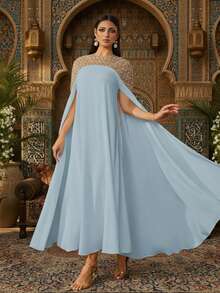 Elegante vestido largo tipo kaftan con bordados de cuentas pesadas, abaya larga y lujosa para mujeres, vestido modesto, vestidos árabes para mujeres