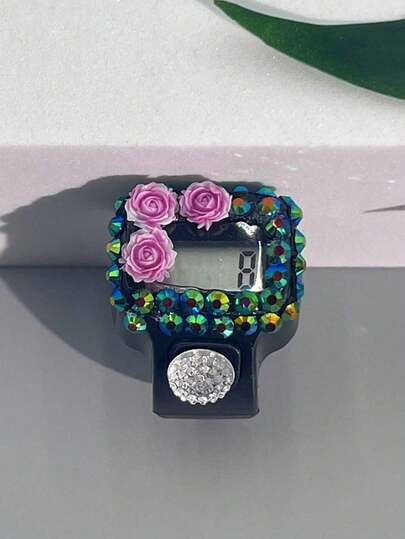 عداد زهرة مرصع بالراين يدوي الصنع، عداد يدوي صغير، عداد إلكتروني محمول وإبداعي، قابل للتعديل لحجم الإصبع، أداة عد قابلة للارتداء، مناسبة للرياضات الخارجية والمهرجانات والهدايا الاحتفالية
