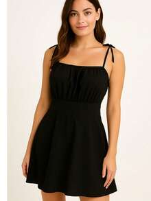 Women's Short, Loose, And Elegant Dress - Thin Straps, Women's Fashion - 黑色 - 查看 2