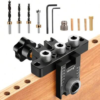 3-In-1 Self-Centering Dowel Jig Kit With 8/10/15mm Bushings, Precision Drill Guide For Woodworking Joints, Portable Pocket Hole Doweling Tool With Depth Stops And Alignment Pins