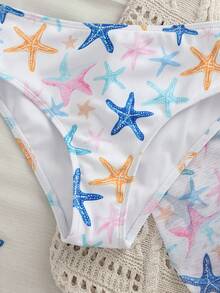 少女三件套比基尼，海星印花，三角网纱裙，休闲时尚泳装 - 彩色 - 查看 5